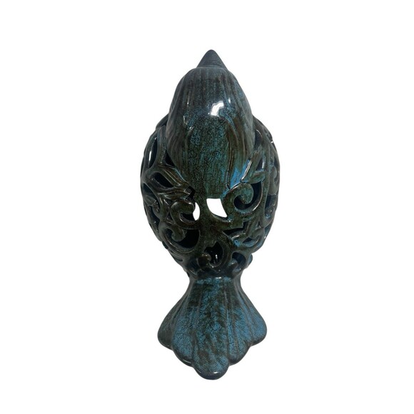 Ceramic Bird Potpourri Fragrance Sachet Holder Blue Green Crackle Glaze 7” Tall - Picture 7 of 9